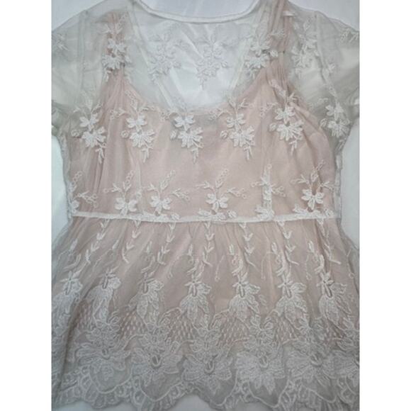 Abercrombie & Fitch Lace Peplum Top XS White Sheer Floral Embroidered Blouse - Picture 14 of 14